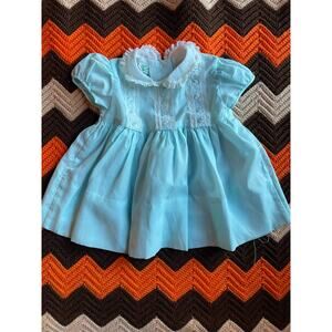 Vintage 50's Kate Greenaway Frock Baby Blue Dress with Lace Peter Pan Collar